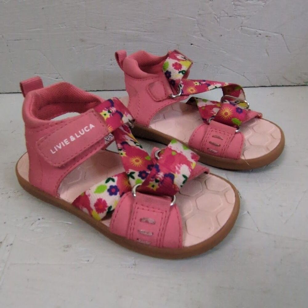 Livie & Luca “Ziggy” Sandals, Pink Rose Floral Print Size 8 Toddler
